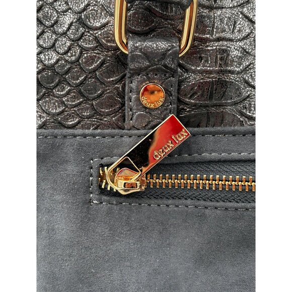 Deux Lux Satchel Tote Women Gray Faux Leather Croc Embossed Metallic Chain Strap - Picture 6 of 12